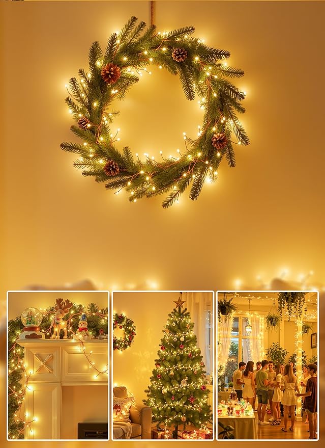 Brightown Fairy Lights Battery Operated, 10Ft 120 LED Firecracker String Lights, Waterproof Silver Wire Starry Firefly Light for DIY Wreath Weeding Indoor Outdoor Christmas Garden Decorations