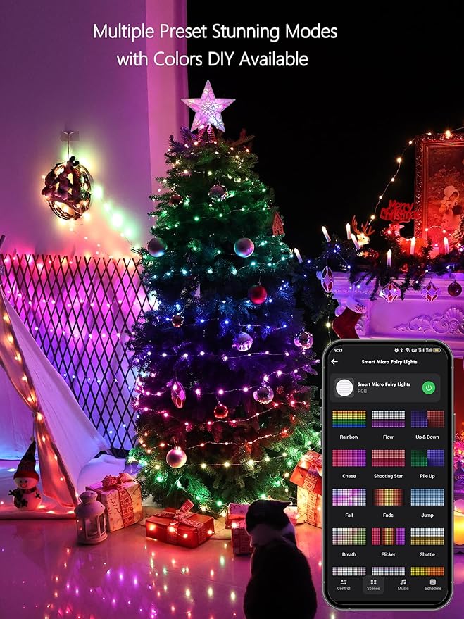 BrizLabs Smart Fairy String Lights, 66ft 200 LED WiFi Pink & White Valentine's Day Fairy Lights App Control, Dimmable Rainbow Christmas Lighting, Music Sync Xmas Lighting Work with Alexa & Google Home