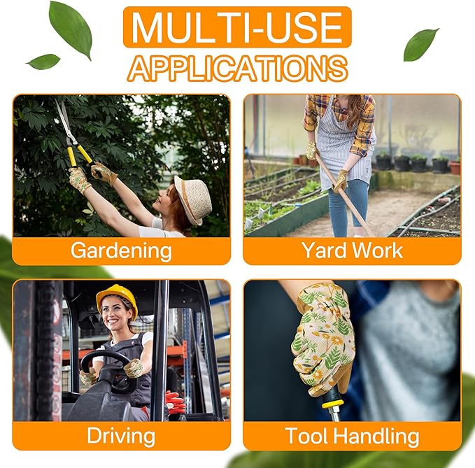 HANDLANDY Work Gloves for Women, Breathable Leather Gardening Glove for Yard Maintenance, Hand Protection with Touch Screen for Gardeners, Farmers