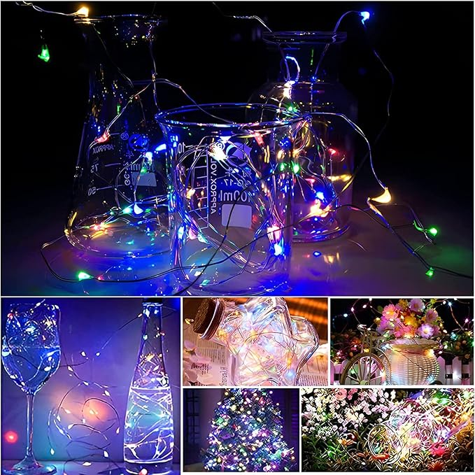 6 Pack LED Fairy Lights Battery Operated with Timer, 13FT 40LED Waterproof Firefly Lights Silver Wire Mini Twinkle String Lights for Wedding Christmas Birthday Party Mason jar Decorations, Multicolor