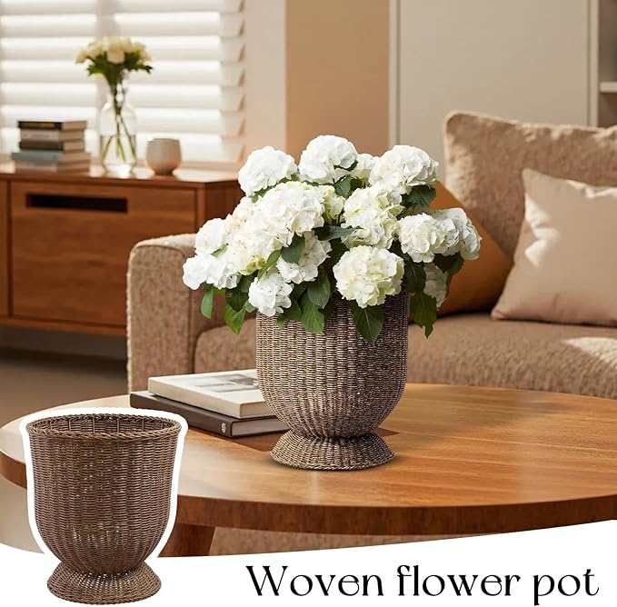 14 Inch Handwoven Boho Wicker Basket,Woven Decorative Storage Basket and Planter for Porch Patio Backyard Home Garden