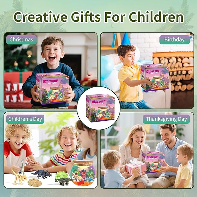 Dinosaur Toys for Boys，Light Up Dinosaur Terrarium kit,DIY Dino Toys,Arts and Crafts Kit for Kid,Christmas Birthday Gifts Ages 4-12 Year Old