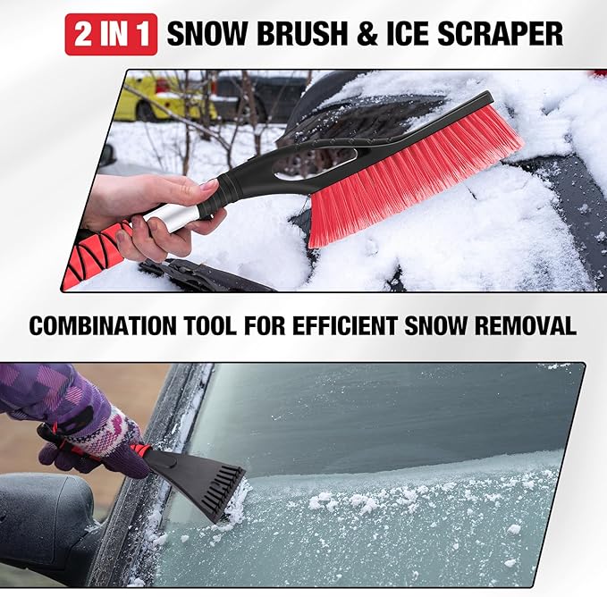 Gisafai 10 Pack 27" Snow Brush and Detachable Ice Scraper Snow Removal Car Brush with Comfortable Foam Grip for Car SUV Truck Windshield Window(Red)