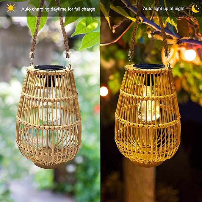 Solar Powered Lantern Outdoor Waterproof Hanging Rattan Lantern Lights Solar Lanterns Decorative Table Lamp for Garden,Yard,Patio,Porch,Trees,Lawn,Pathway,1 Pack