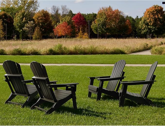 FUNBERRY Folding Adirondack Chair Set of 6, All Weather HDPE Fire Pit Chairs with Cup Holder for Outdoor