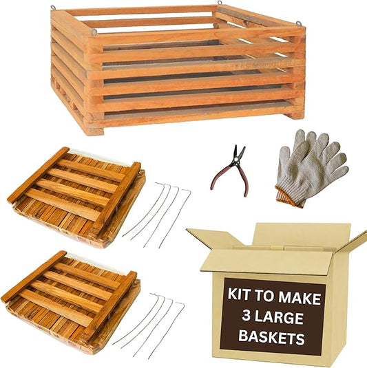Orchid Basket Making Kit for 3 Strong 12 Inches Wide Hanging Orchid Baskets for Outdoors with Hangers, for Orchids, Staghorn Ferns, Handmade Rustic Wood Vanda Baskets, Staghorn Fern Mount