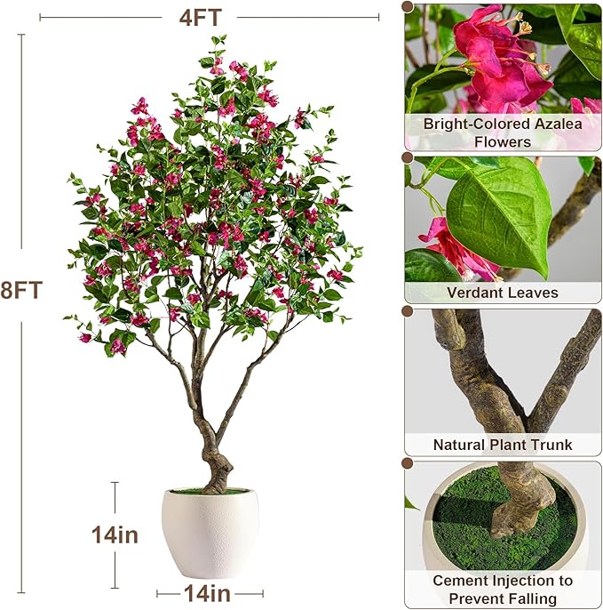 Artificial Bougainvillea Tree, 8FT UV Resistant Fake Bougainvillea Plant in Pot for Outdoor/Indoors, Realistic Faux Flowering Tree for Patio, Garden, Porch, Home Decor