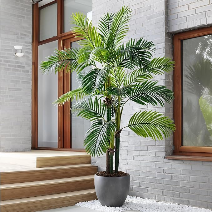 Erimda 6.2FT Artificial Phoenix Palm Tree Artificial Plants Indoor Outdoor Large Faux Coconut Silk Palm Tree Tropical Fake Tree Faux Sago Palm Plant for Modern Farmhouse Yard Outside Patio Poolside