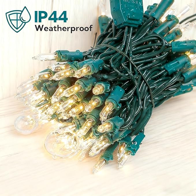 White Christmas Lights,100 Count Clear Mini Lights Incandescent Christmas Tree String Lights, Connectable for Christmas Decoration, Garland, Home, Patio, Wedding, Party, Festival (23 Feet)