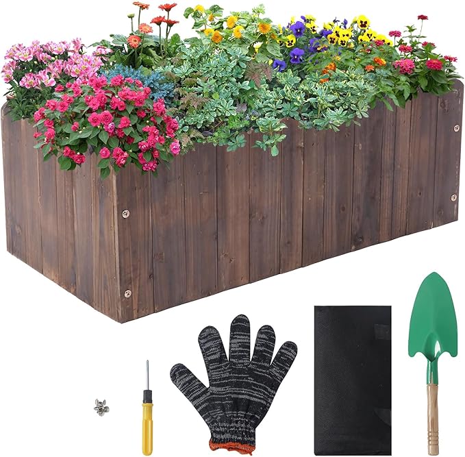32" x 16" x 12" Outdoor Wooden Garden Bed, Wooden Planter Box, Garden Planters Boxes for Vegetables/Garden/Lawn/Patio,Acorn Brown