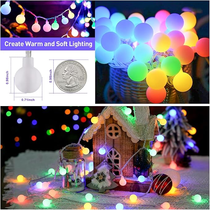 JMEXSUSS 100 LED Battery Operated Christmas Lights Indoor Outdoor Waterproof, 33ft Battery Powered Globe String Lights with Remote, Fairy Lights for Bedroom Party Christmas Decoration (Multi-Color)