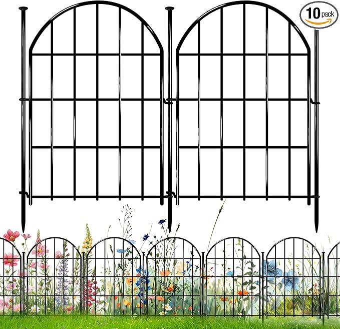 Decorative Garden Fence, 17in X 10.8ft No Dig Fence Panels, Arched Rustproof Metal Garden Fencing Animal Barrier, Flower Bed Edging Border with Ground Stake for Dog, Rabbit, Outdoor Yard Patio Decor