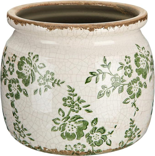 Vintage Planter Large Ceramic Plants Pot Green Beige Vintage Ditsy Ice Crack Cottage Scroll Vase Flower Vase Pot Indoor Plants Home Kitchen Decor Farmhouse Antique Decorative Gifts