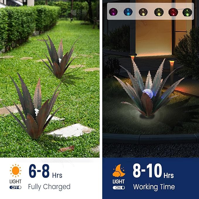 Muciwa 2 PCS Metal Agave Sculpture Decoration, Vintage Country Hand-Painted Sculpture DIY Metal Agave Plant, Home Garden Courtyard Lawn Outdoor Decoration (Serrated Antique Bronze Color)