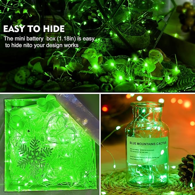 AIKEI 100 Pack LED Fairy Lights Battery Operated, 3 Modes Mini String Lights Waterproof 7 Feet 20 Led Firefly Starry Lighting for Birthday Wedding Party Bedroom Halloween Christmas Decoration Green