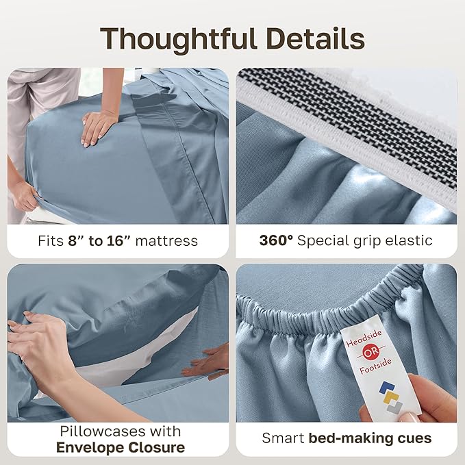 California Design Den 100% Egyptian Cotton King Size Bed Sheets Set - Certified Authentic Luxury, Soft and Durable Sateen, Deep Pocket King Egyptian Cotton Sheet Set - Blue Hydrangea