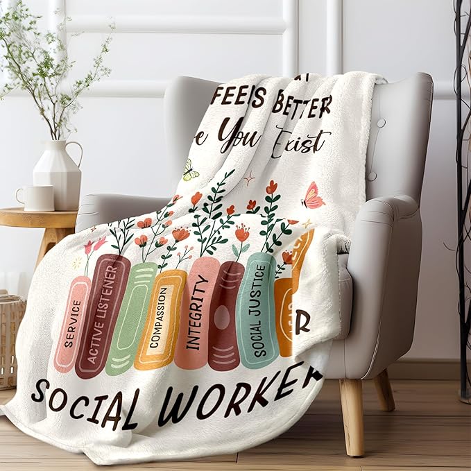 Glydein Social Worker Gifts for Women, Flannel Soft Blanket Office Decor, Social Worker Appreciation Graduation Retirement Gifts, Workers Must Haves - 50" x 60"