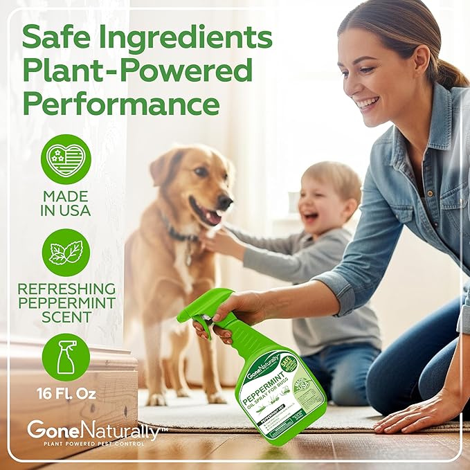 GoneNaturally Peppermint Oil Spray for Bugs– Insect Repellent & Bug Spray for Home– Kills & Repels Ants, Roaches, Spiders, Flies, Mosquitoes & More– Safe for Kids & Pets– Indoor & Outdoor Use (16oz)