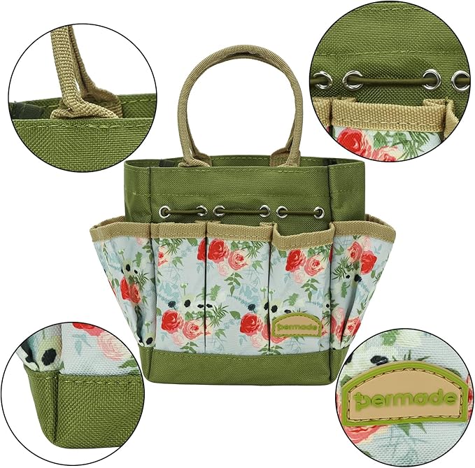 Permade Succulent Tools Kit with Organizer Bag- 13Pcs Indoor Gardening Tools |Mini Succulent Hand Tools with Tote, Succulent Transplanting Supplies, Present for Gardeners Plant Care (Rose)