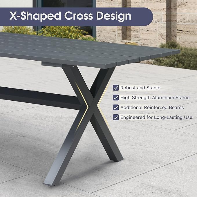 PURPLE LEAF 16 Pieces Patio Dining Set Wicker Outdoor Furniture Rectangular Table and Chairs Set for Garden Deck Aluminum Frame Backyard Kitchen Set, Cushions and Pillows Included Grey