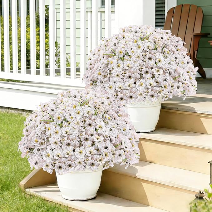 22 Pack Artificial Flowers Outdoor, Faux Flowers UV Resistant with Plastic Plants, Faux Silk Flowers for Outdoors Outside Front Porch Hanging Planter Window Box Garden Decoration(White)