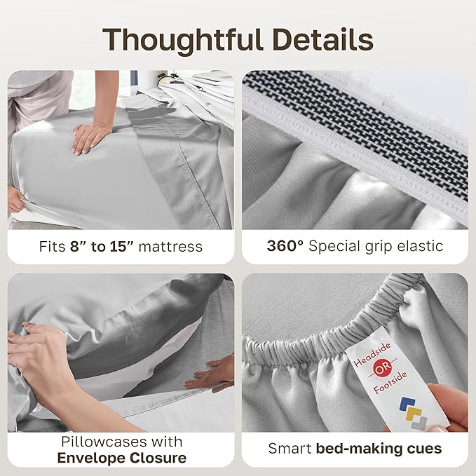 California Design Den 100% Egyptian Cotton Bed Sheets, Full Size Cotton Sheet, Certified Authentic Luxury Deep Pocket Sheets, Soft, Breathable Sateen Sheet Set for Hot Sleepers (Light Grey, Full)