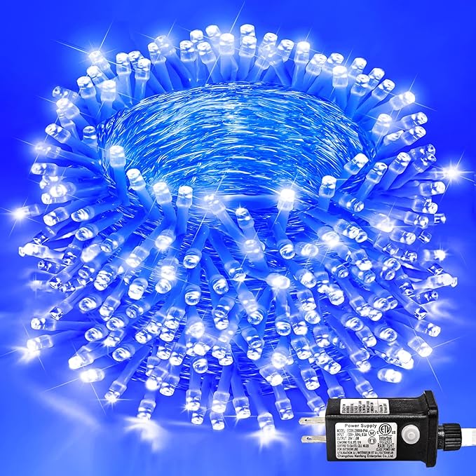 800 LED Blue Christmas Lights Outdoor 262ft Clear Wire Blue String Lights 8 Modes Clear Wire, Plug in Waterproof Twinkle Fairy String Light for Indoor Christmas Tree Bedroom Decorations