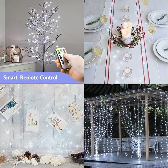 buways Fairy Lights 2-Pack Battery Operated Cool White 50 LED Fairy String Lights,16.4ft Sliver Wire Light with Remote Control for Christmas Party Garden Home Decoration