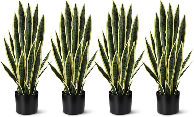 Crowye 4 Pack 2.25 Ft Tall Artificial Snake Plant Faux Sansevieria Plant Large Fake Snake Bulk in Pot for Home Office Housewarming Gift