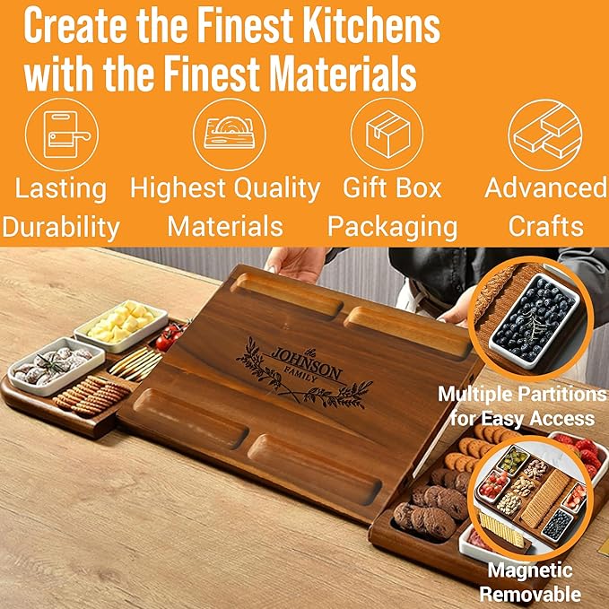 Personalized Charcuterie Boards, 31'' Custom Cheese Board for Cheese & Meat, Acacia Wood Magnetic Boards, Gift for Wedding, Serving Tray for Housewarming New Home, Anniversary, Engagement