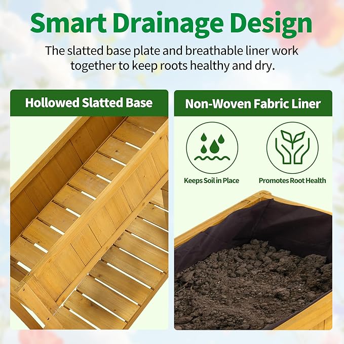 Premium Fir Wooden Raised Garden Bed with Four Legs for Backyard and Balcony Gardening,Suitable for Indoor and Outdoor use,Bottom with Storage Rack,35.04''×13''×29.92''