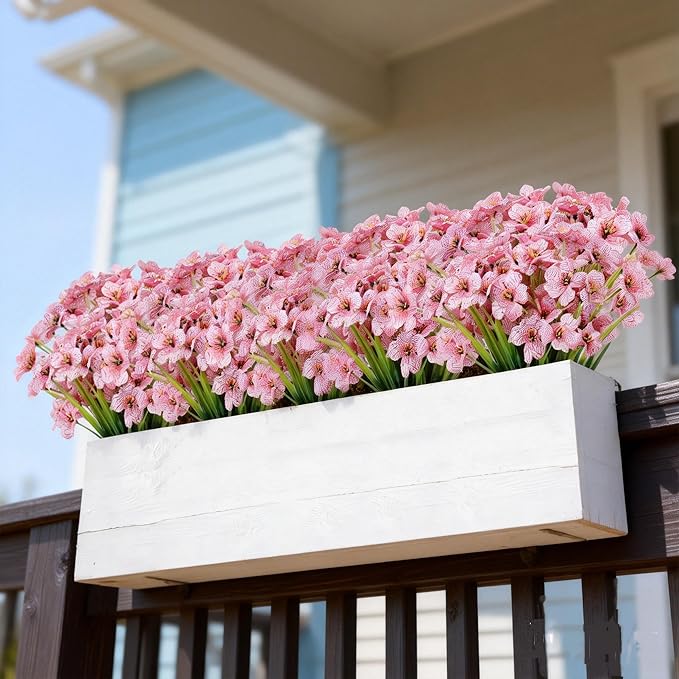 AmyHomie 20 Bundles Artificial Flowers for Outdoor Outside Spring Summer Decoration UV Resistant Faux Flowers No Fade Fake Plastic Plants Garden Porch Window Box Decorating (Pink)