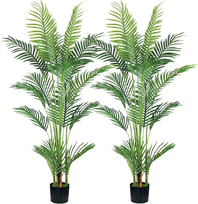 HAIHONG 4.5FT 2Packs Artificial Palm Tree,Faux Areca Palm Plant with Real Touch Leaves and Adjustable Branches,Fake Tropical Palm Tree for Home Office Indoor Outdoor Modern Decoration