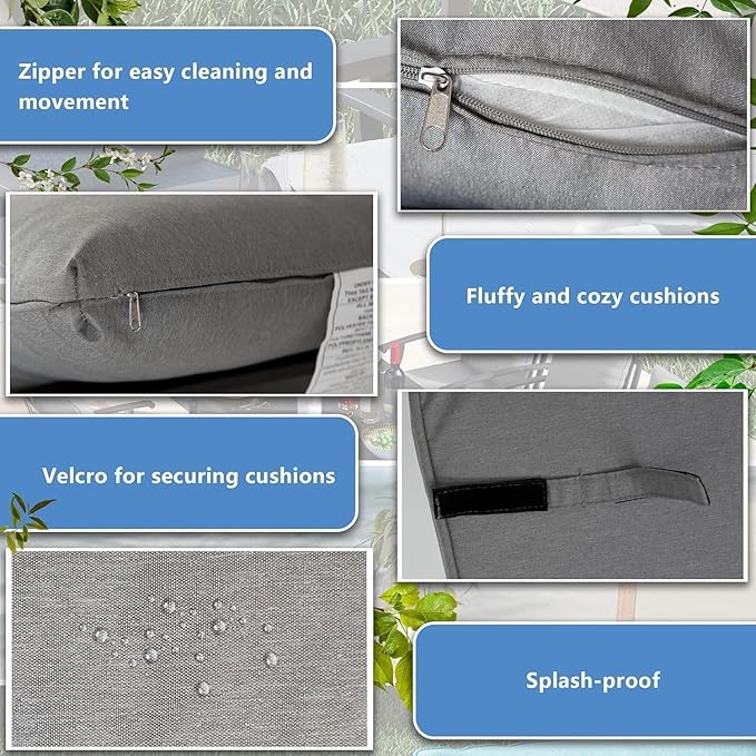 7-Piece Patio Conversation Set, Patio Furniture Set with 4 Stationary & 2 Swivel Chairs with Thick Cushions & a Rectangular All-Iron Coffee Table, Metal Patio Seating Set for lawns, Patio,Grey