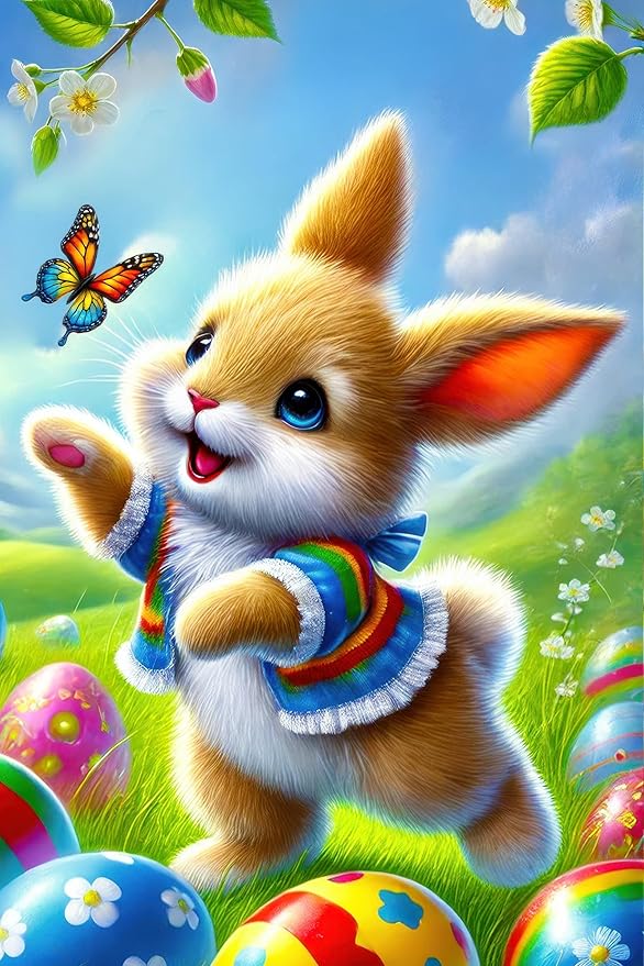 Happy Easter Bunny Garden Flag 12x18 Inch Double Sided Colorful Egg Spring Design Small Outdoor Yard Flag Cute Rabbit Welcome Banner for Porch Lawn Patio Spring Easter Decor