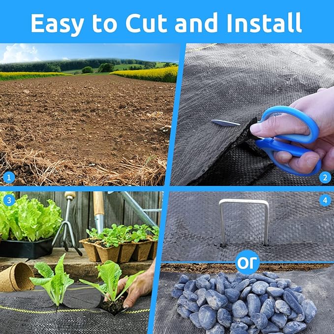 Sunocity 5ft x100ft Pro Black Weed Barrier, 6oz Premium Landscape Fabric-Heavy Duty Woven Ground Cloth with Superior Permeability Weed Control Convenient Design