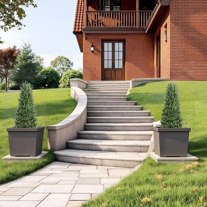3ft Cedar Topiary Trees Artificial Outdoor Set of 2 Pack, Large Realistic Faux Plants Outdoor, UV Resistant Fake Evergreen Cone Bushes & Shrubs for Front Porch Outside Planter Christmas Decor 3 Foot