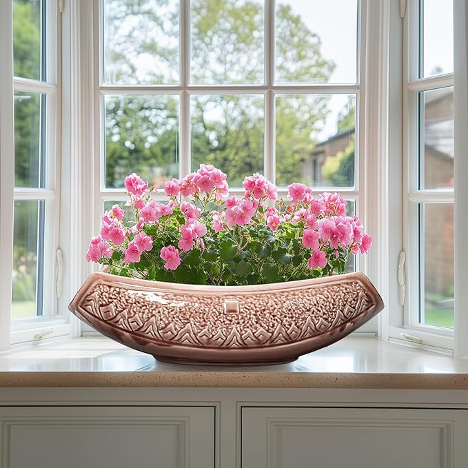 Teagas Large Bonsai Pots - 18 Inch Ceramic Succulent Pots with Drainage Hole, Bonsai Planter for Indoor Outdoor Plants, Ceramic Flower Pot, Decorative Plant Pot, Home Decor, Birthday Gifts, Red-Brown