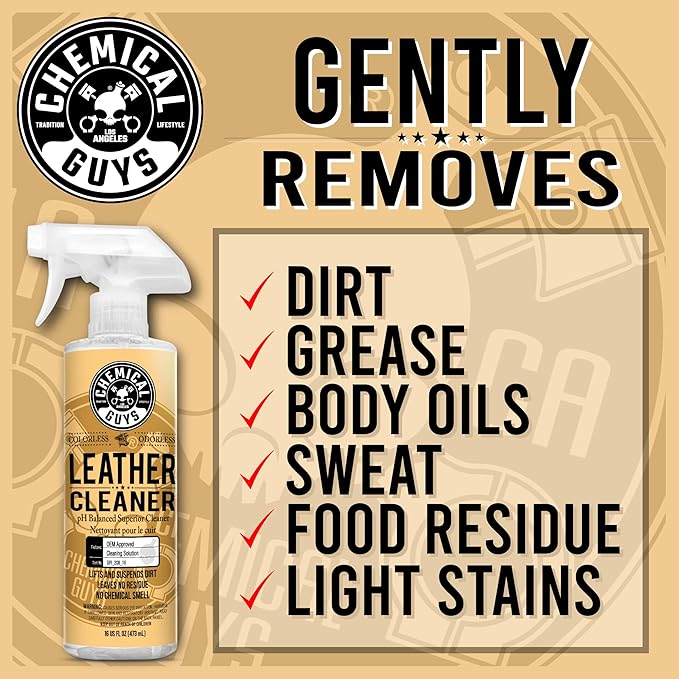 Chemical Guys Leather Cleaner, Colorless and Odorless for Car Interiors, Furniture, Boots, and More (Works on Natural, Synthetic, Pleather, Faux Leather and More), 32 fl oz - SPI_208_32
