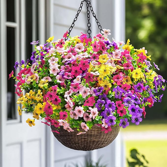 Elyum Artificial Flowers for Outdoors, 18 Bundles Artificial Flowers for Decoration, UV Resistant Fake Outdoor Flowers Artificial Plants for Outside Garden Porch Patio Yard Decor