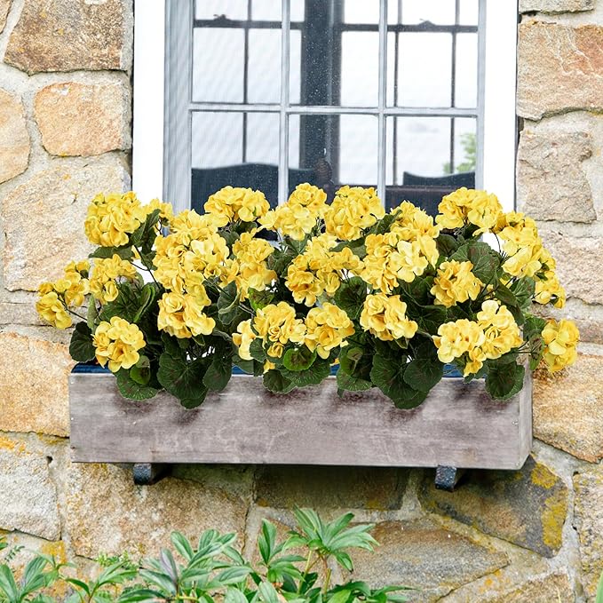 Uqueeten 4PCS Fake Flower Artificial Geranium,Artificial Flowers for Outdoors, Geraniums Artificial Flowers Realistic,Artificial Geraniums for Outdoors Fake Plant Decoration((Yellow) 14.4"