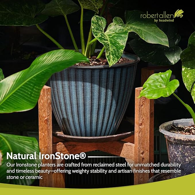 Headwind Monroe Natural Ironstone Collection - 8 Inch Ocean Blue Plant Pot – for Succulent Pots, Flower Pot, Planters for Indoor Plants & Outdoor Planter Pots for Plants by Robert Allen