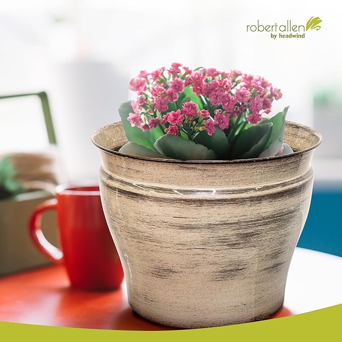 Headwind Glazed Ironstone Vanhorne Collection – 10" Papyrus Beige Decorative Plant Pot – Lightweight & Triple Coated w/Drainage Flower Pot for Indoor Plants & Outdoor Planter Use by Robert Allen
