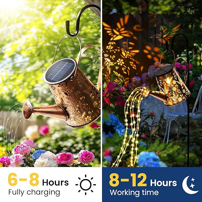 PATIOPIA Solar Lights Outdoor Garden Decor, Large Lanterns Watering Can Gardening Gifts for Mom Women Grandma Birthday, Hanging Outdoor Decoration for Yard Porch Patio Backyard (2 Pack)