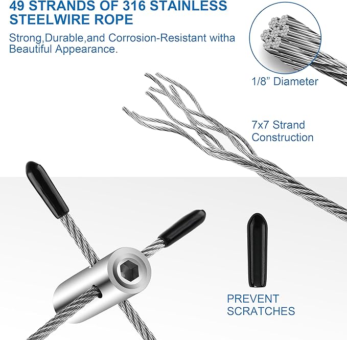 Wire Trellis for Climbing Plants Outdoor, 20-Set Wall Wire Trellis Kit with 1/8in x 98ft Stainless Steel Cable & Cutter, T316 Cylindrical Espalier System for Fence and Garden DIY Projects
