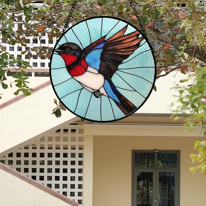 AMDERVEN Stained Glass Window Hanging 4 Pcs Set Cardinal Blue Birds Large 15" - Suncatcher Door Garden Sun Catcher Decor Birthday Mother's Day for Bird Lovers Men Woman Nana Friend