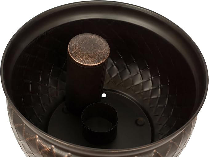 BIRDROCK HOME Water Hose Holder - Decorative Metal Pot, Indoor or Outdoor, Garden Storage Organizer, Patio Portable Bucket - Embossed Steel w/Copper Accents, Holds up to 100ft Hoses, Medium No Lid