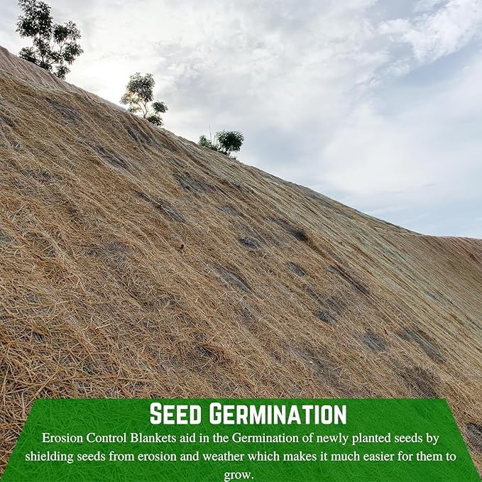 Farm Plastic Supply - 100% Biodegradable Erosion Control Blanket - Straw/Coconut Straw Garden and Landscape Cover, Straw Blanket, Erosion Control (3' x 112.5')