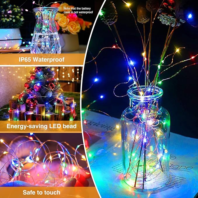 5 Pack Silver Wire Fairy Lights - 7FT 20LED Battery Operated String Lights with Timer for Indoor Party Decor, Multi Color