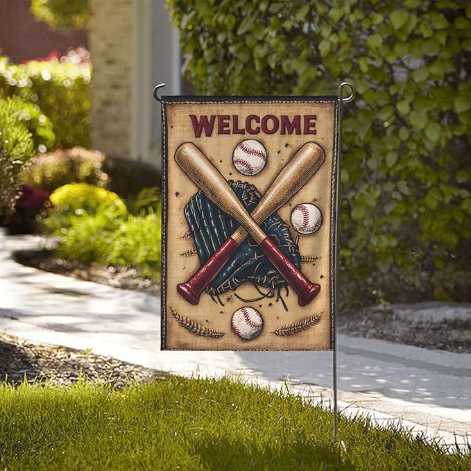 Baseball Sport Garden Flag 12x18 Inch Double Sided All-Weather Polyester Outdoor Flag For Patio Lawn Yard And Garden Welcome Decor